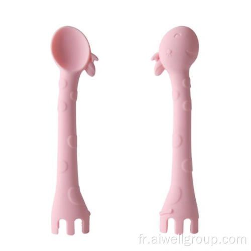 Ensemble de vaisselle de fourche à cuillère à cuillère en silicone baby girafe